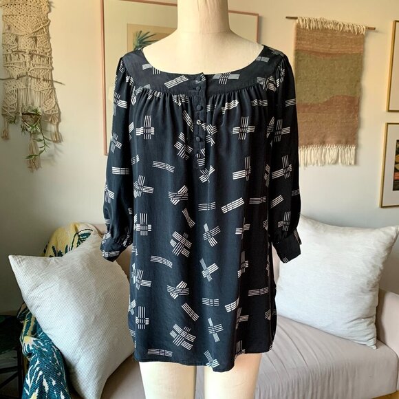 Urban Outfitters Lux Silk Pattern Black Tunic Top Dark Fairy Witchy Whimsigoth - Picture 2 of 13